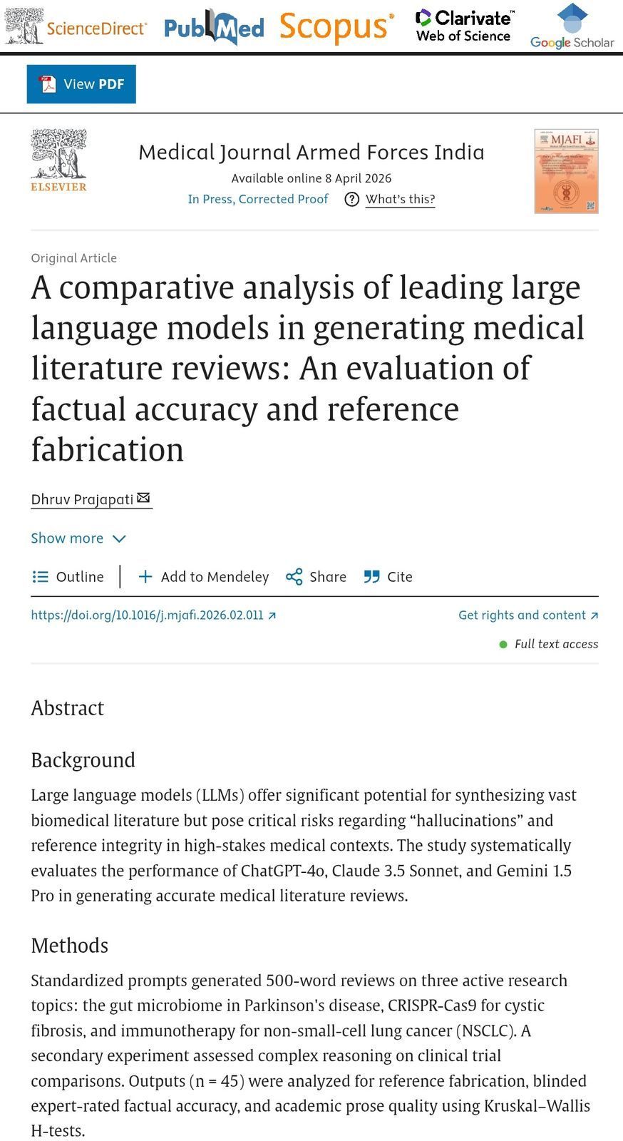 MJAFI Paper Publication